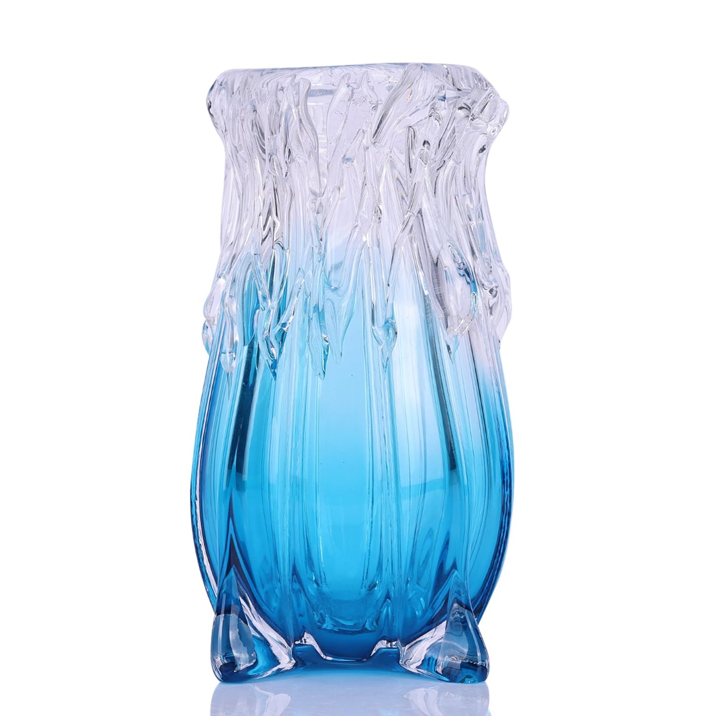 Hand-Blown Glass vase, Modern Art Blue Glass Decorative vase, Uniquely Ocean-Inspired Design, Perfect as a Centerpiece for Dining Tables, Living Rooms, Coffee Tables, or entryway Decor.