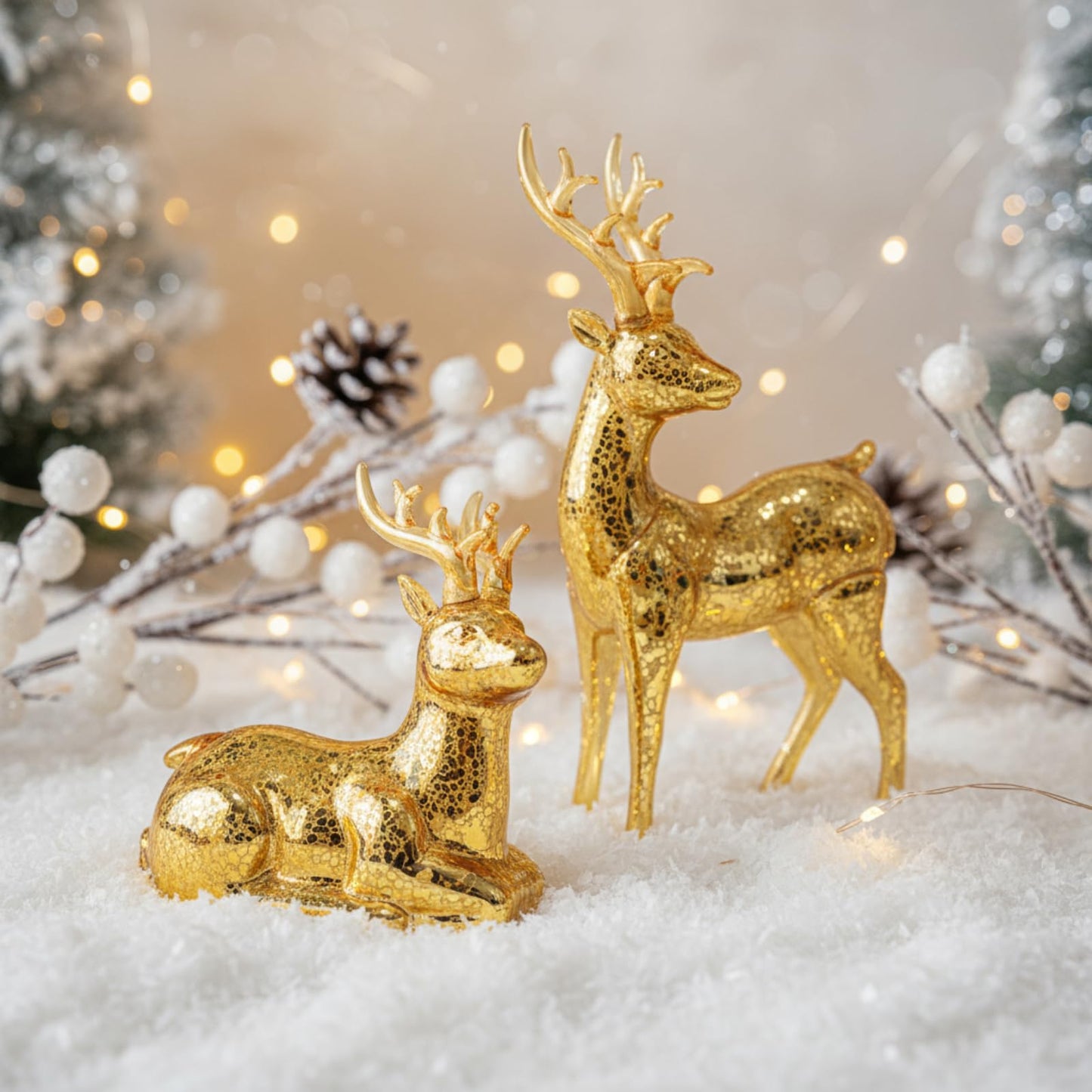 Flutesan 5 Pcs Lighted Mercury Glass Christmas Trees and Reindeer for Tabletop LED Christmas Tree Table Centerpiece Decoration for Home Xmas Party Mantel