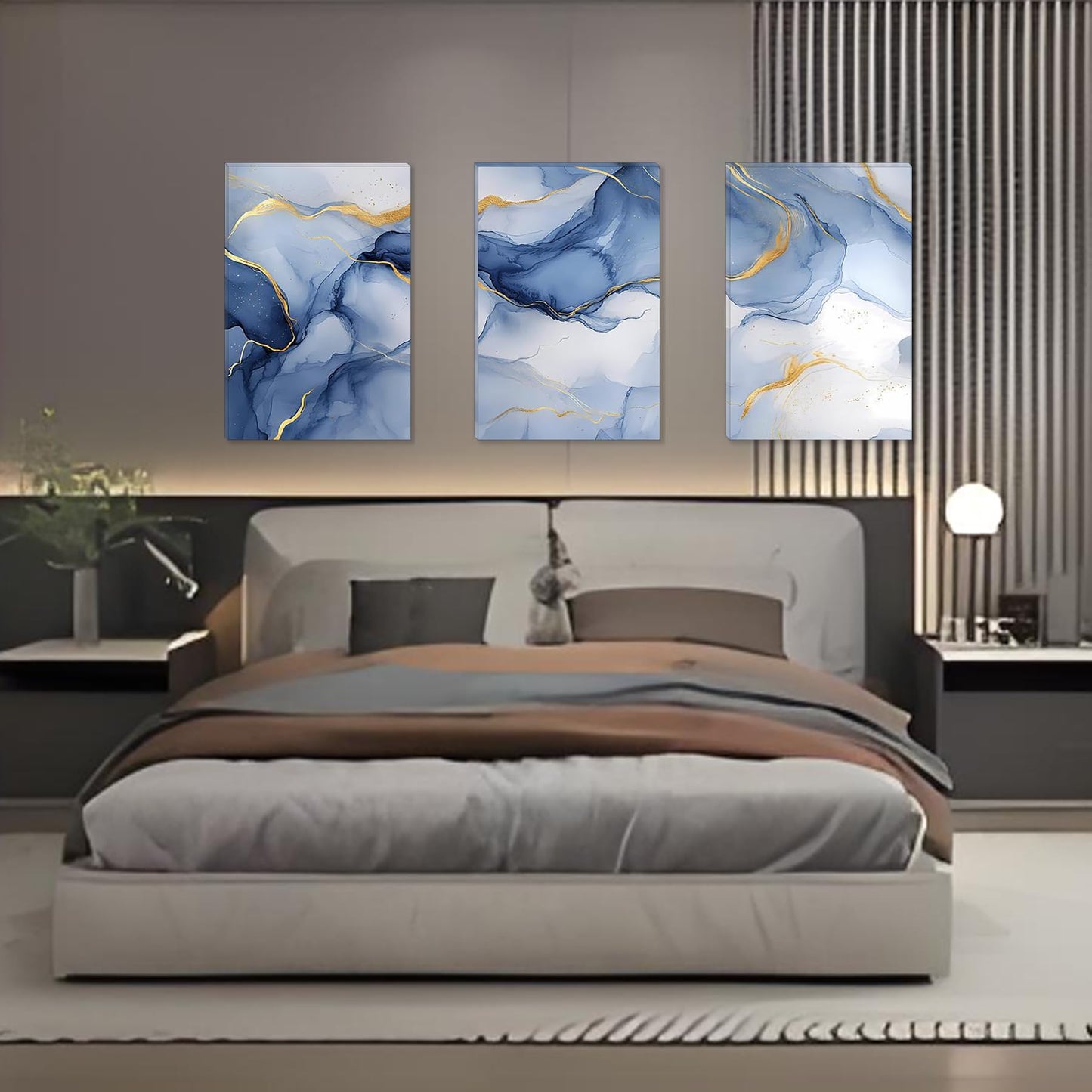 Pormipone “Fantasy Star River”Blue Gold Marble Texture Wall Art for Living Room,Modern Style Abstract Art Wall Decor Poster for Living Room Bathroom Office Bedroom