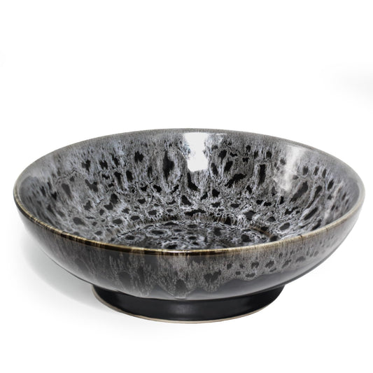 Ronanemon Ceramic Fruit Bowl,10.2" Decorative Bowl, Large Fruit Bowl for Kitchen Counter, Pedestal Bowl, Kitchen Counter Décor, Bread Candy Snacks Organizer(Black Gray)