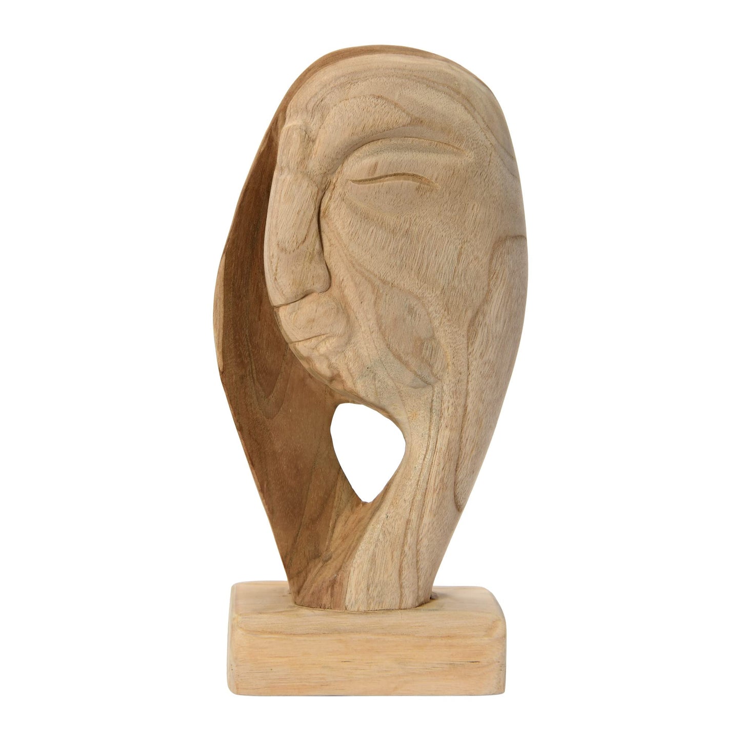 Bloomingville Hand Carved Teakwood Face Sculpture, Natural