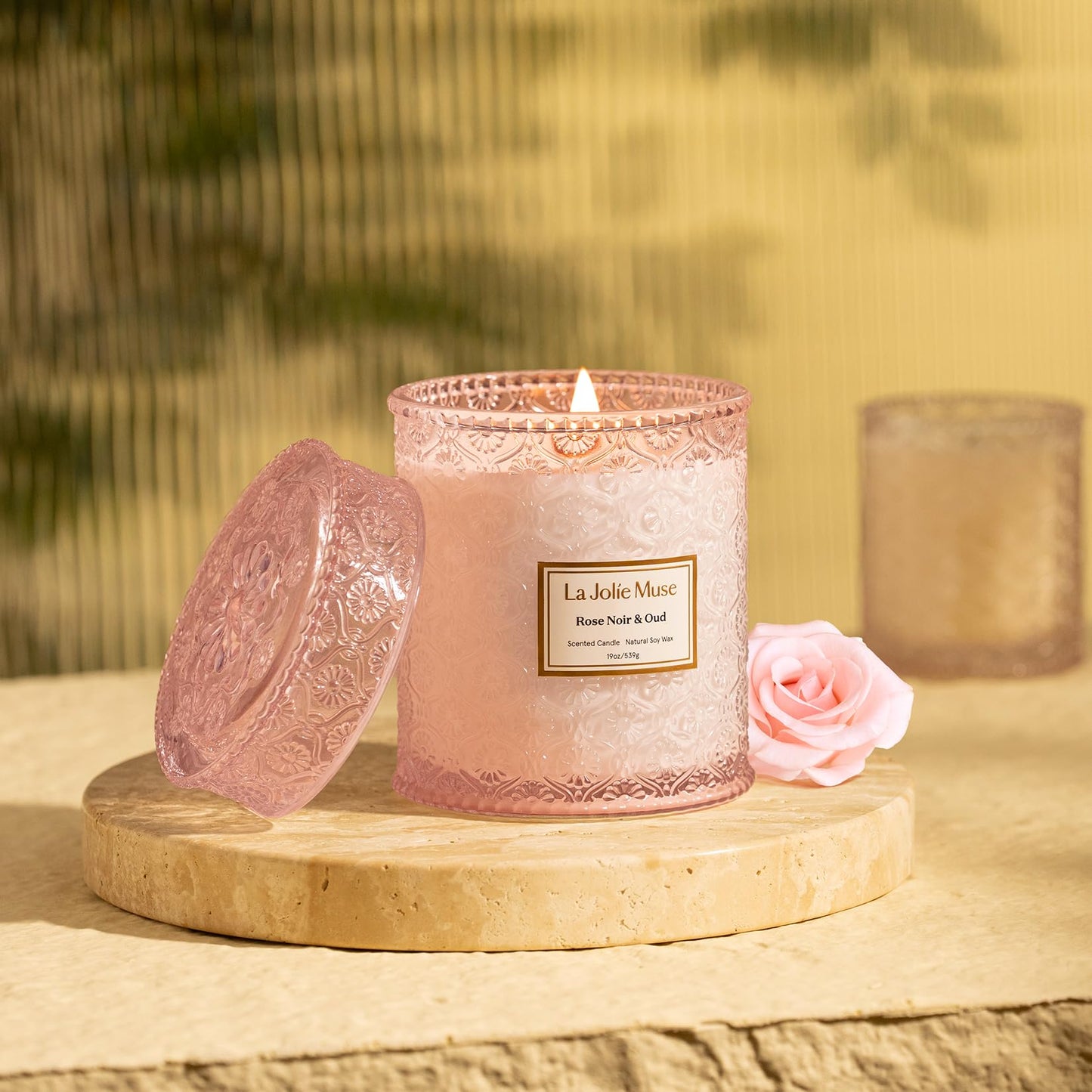 LA JOLIE MUSE Rose Noir & Oud Scented Candles for Home, 19 oz Natural Soy