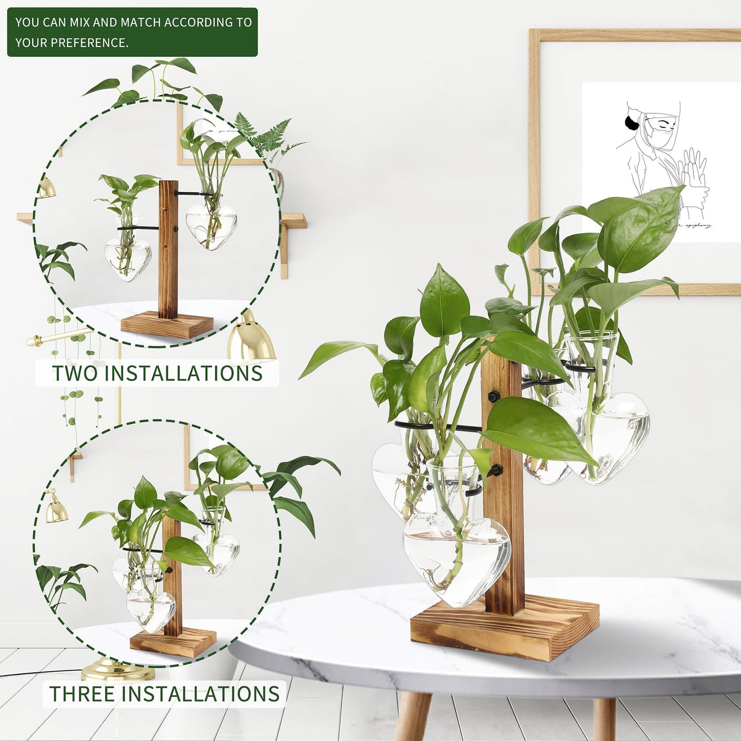 CYZglass Plant Terrarium Propagation Stations with Wooden Stand