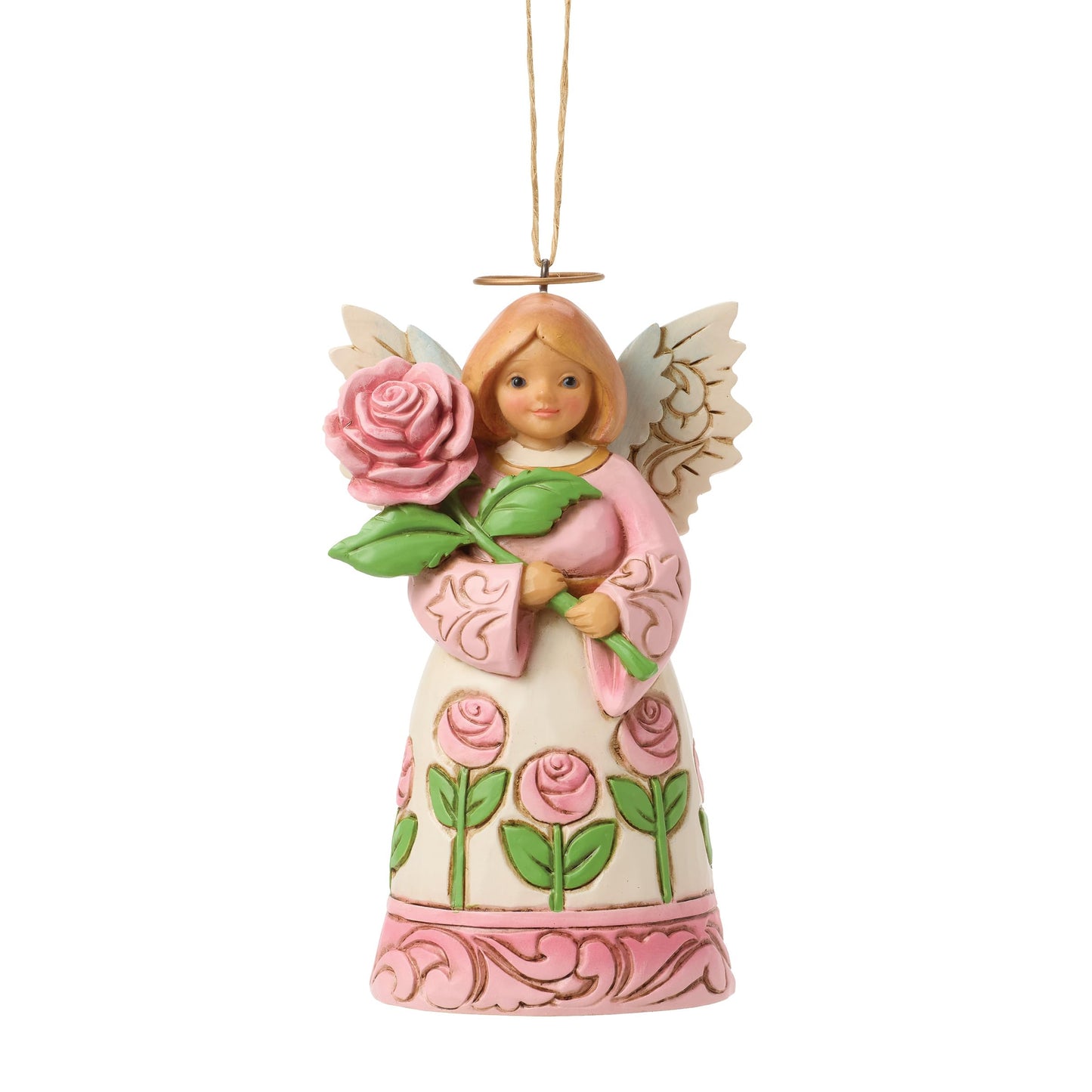 Enesco Jim Shore Heartwood Creek Angel Holding a Rose Hanging Ornament, 4.5 Inch, Multicolor