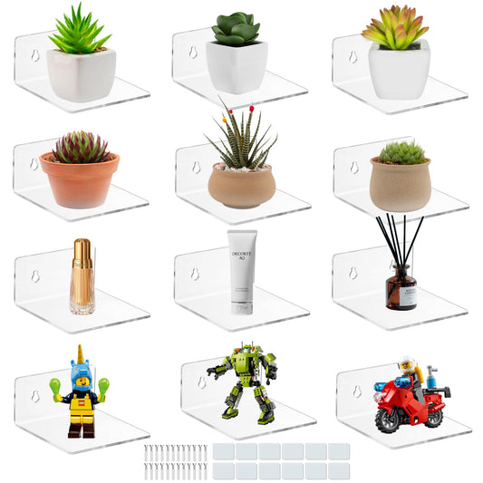 LUOBAO Acrylic Wall Shelves for Storage,Floating Shelf,Clear Display Shelves,Ledges for Pop Figures Plant Organizer for Toy Games Spices Perfumes Picture Photo for Bedroom Decor Living Room