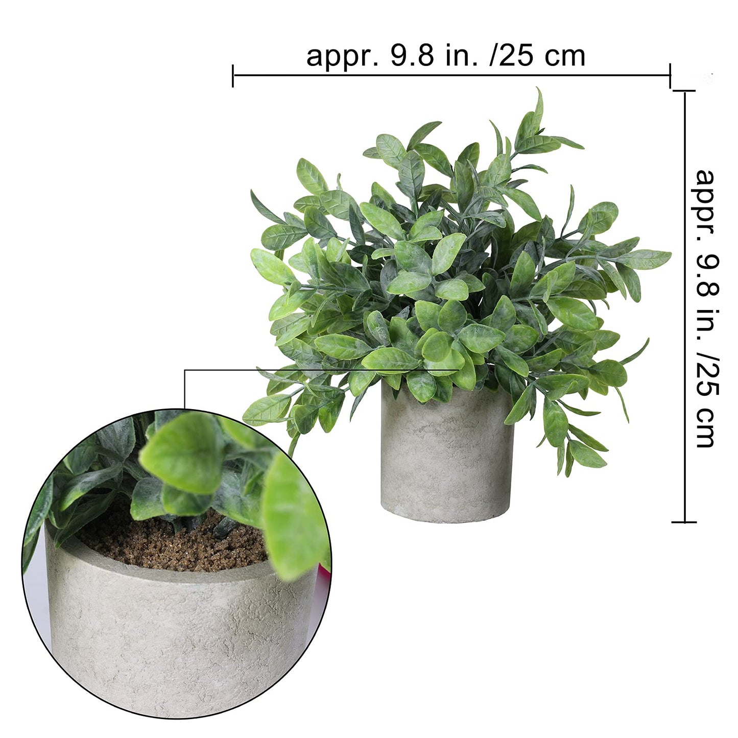 Winlyn Set of 2 Faux Mini Potted Plants Artificial Eucalyptus Boxwood Plants in Pots Fake Greenery Arrangement for Rustic Farmhouse Indoor Table Centerpiece Mantel Shelf Kitchen Office Desk Decor