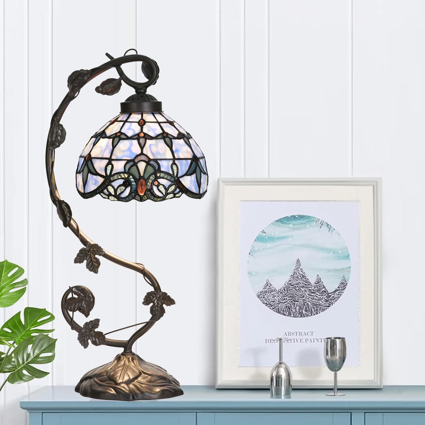 HomeBeauty TL0025 Tiffany Style Baroque Table Lamp-Stained Glass & Vine - Design for Bedroom Living Room, W 10 X H 20.5 Inches Overall, LED Bulb Included (Baroque)