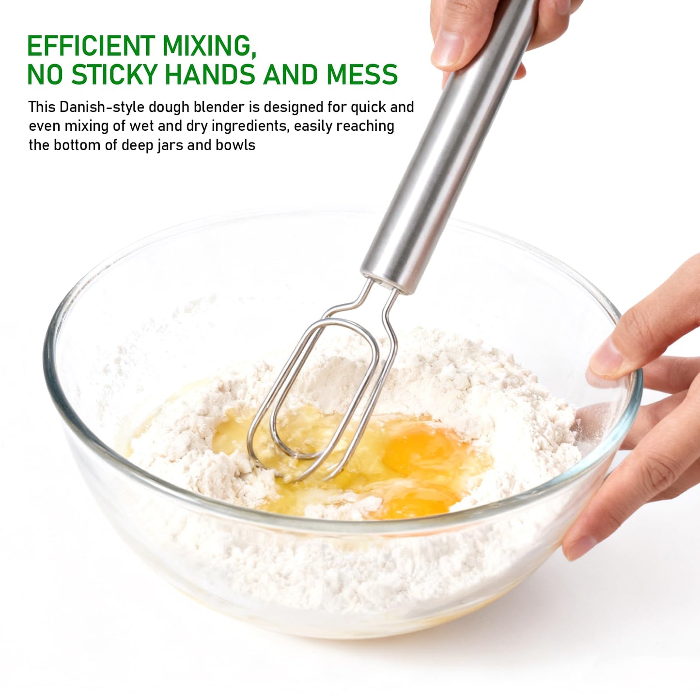 2 Pcs Danish Dough Whisk for Sourdough Starter, Reaches Jar Bottom, 12" Stainless Steel Bread Dough Blender for Baking, Mixing, Pizza Dough, Dishwasher Safe