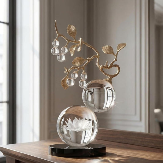 Mataura Clear Glass Sculpture, Nature Inspired Decorative Statue with Gold Metal Branch - Minimalist Desk Sculpture Home Decor for Tabletop Living Room Shelf Desk Office - Unique Housewarming Gift