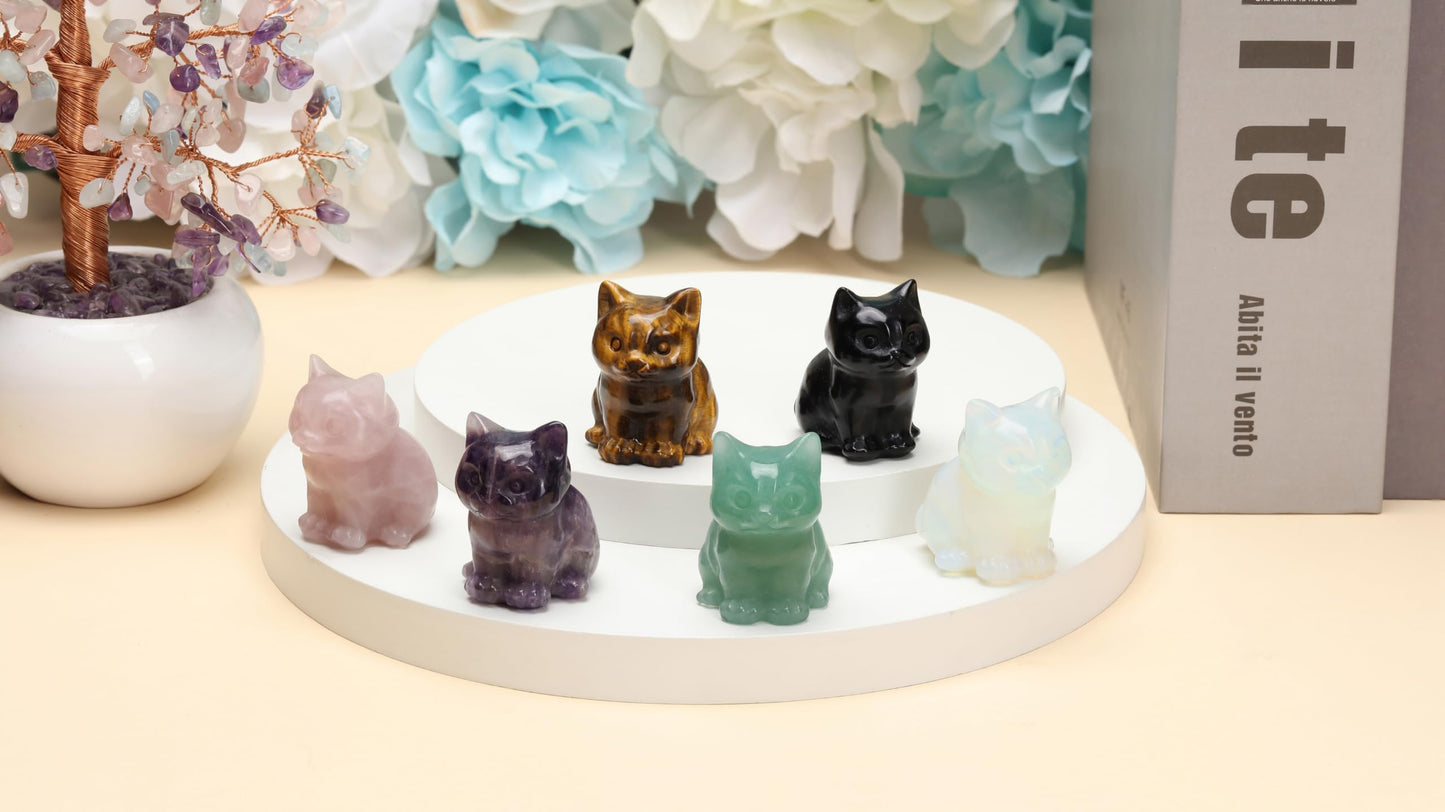 Top Plaza Healing Amethyst Crystal Cat Figurine Carved Lucky Cute Stone Cat Statue Decor for Home Office Desk Mini Gemstone Crystal Cat Gifts Christmas 1.5″