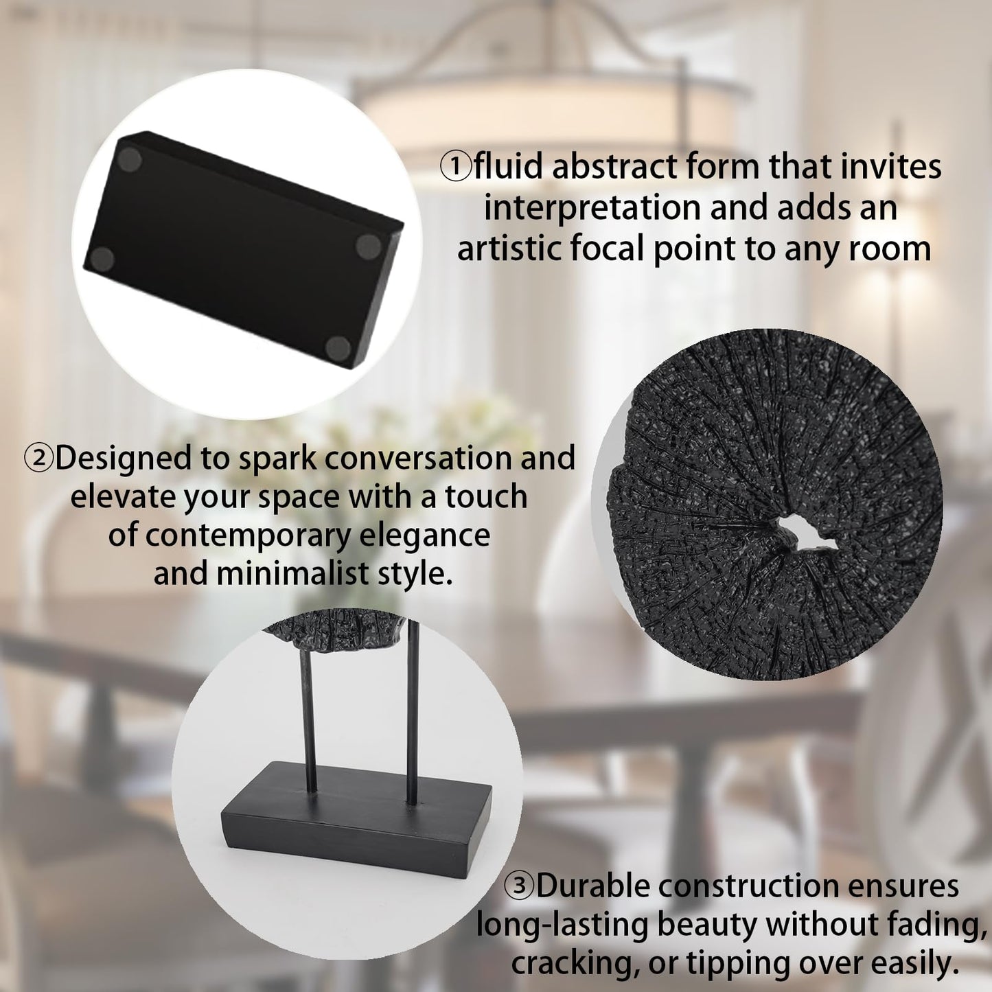 LC LCdecohome Black Art Modern Abstract Sculpture - Solid Black Art Sculpture for Home Décor Minimalist Decorative Statue for Living Room Office Desk Shelf Handcrafted Art Piece 7.25 * 2.5 * 12 Inch