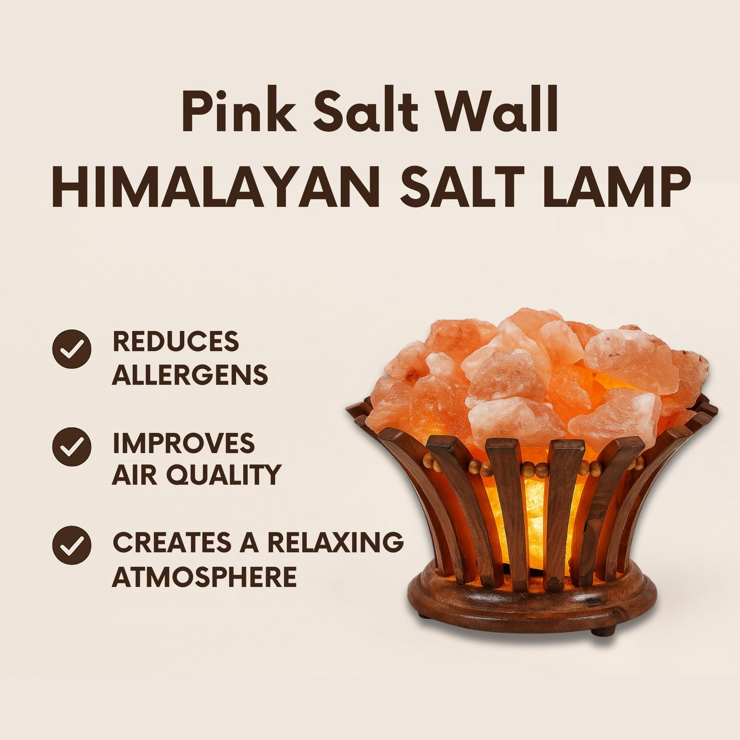 Himalayan Salt Lamp Basket – Salt Lamp with Wooden Bowl – Authentic Himalayan Crystal Night Light – Natural Pink Rock for Bedroom, Living Room, Office and Decor Gift