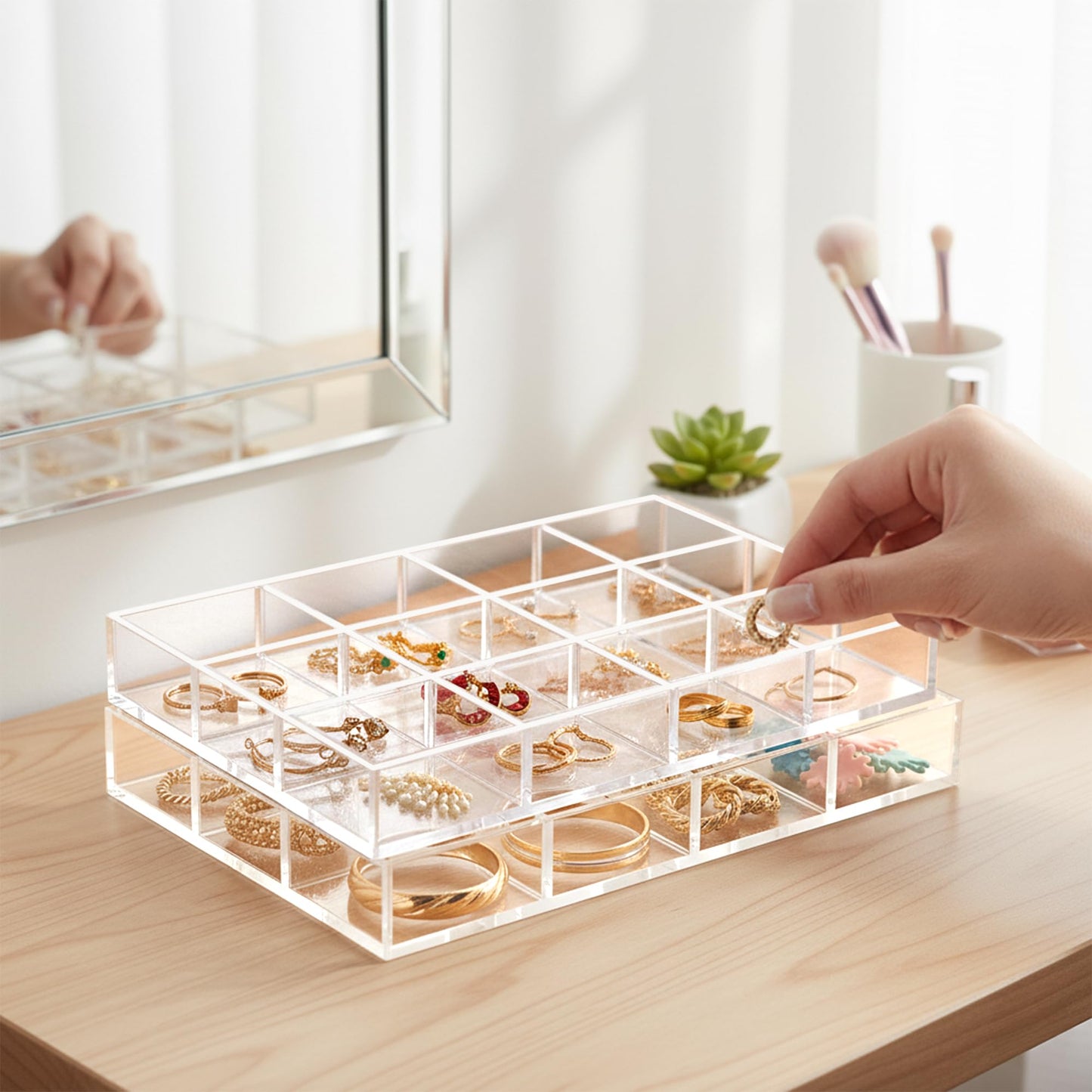 Amazing Abby - Ruby - 2-Pack Acrylic Earring Organizer, Plastic Jewelry Tray, Earring Case, Trinket Tray, Ring Holder, Perfect Storage Solution for Earrings, Rings, and More