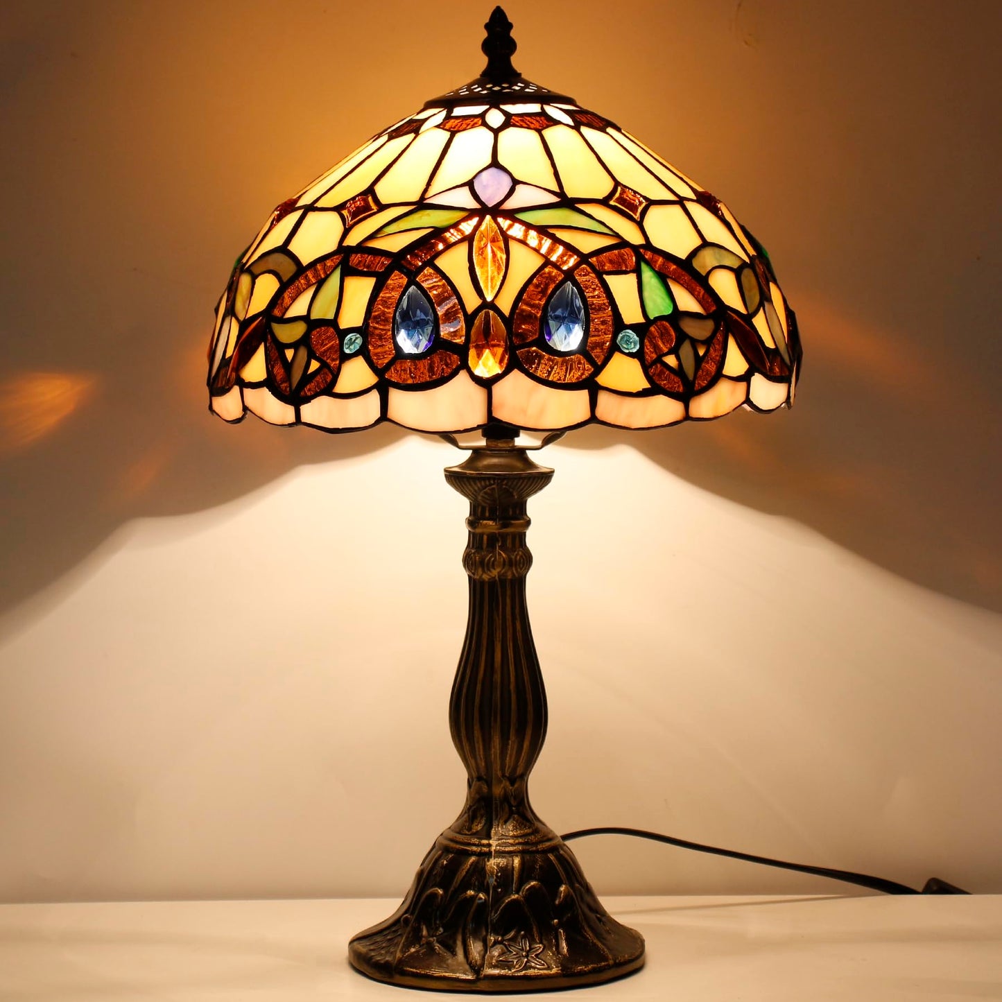 WERFACTORY Tiffany Style Table Lamp Stained Glass Serenity Victorian Lamp
