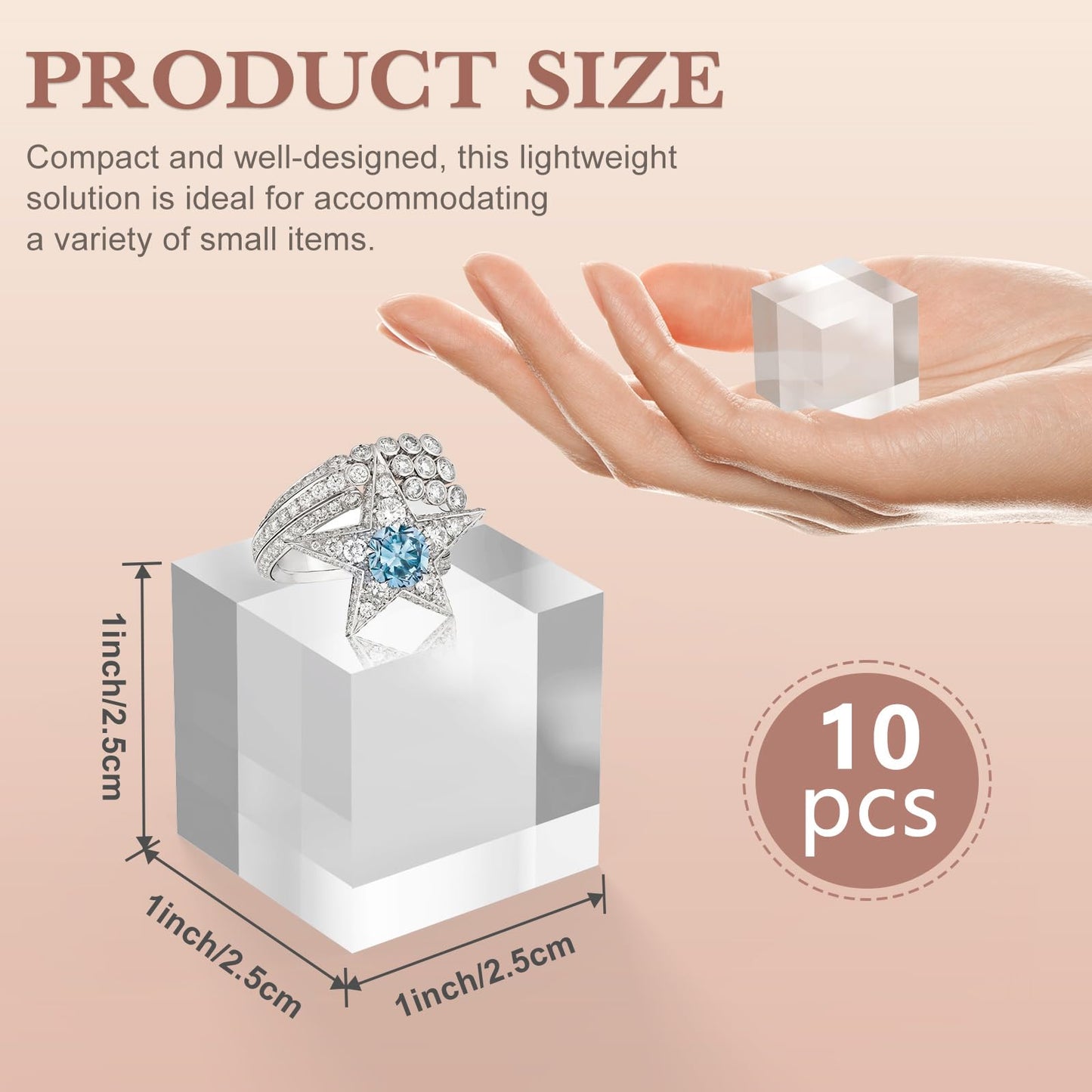 SAMYUCHO 4 Pcs 2 X 2 X 1 Inch with 10 Pcs 1 X 1 X 1 Inch Acrylic Square Base Stand