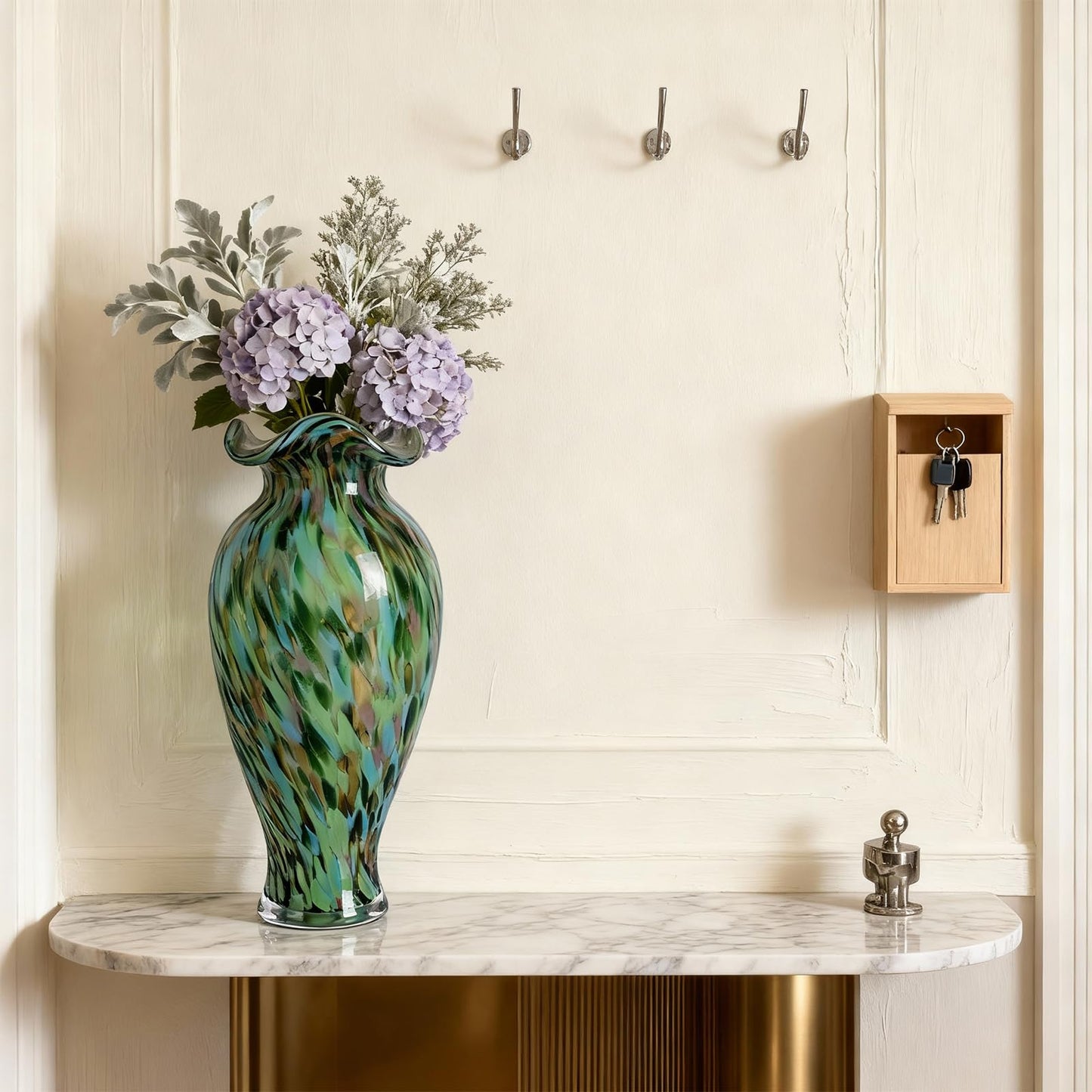 Hand-Blown Decorative Green Glass vase, Unique Green Glass vase, Modern Art Home Decor, Perfect as a Centerpiece for Living Room Dining Tables, Display on TV cabinets, or Wedding Floral Arrangements.