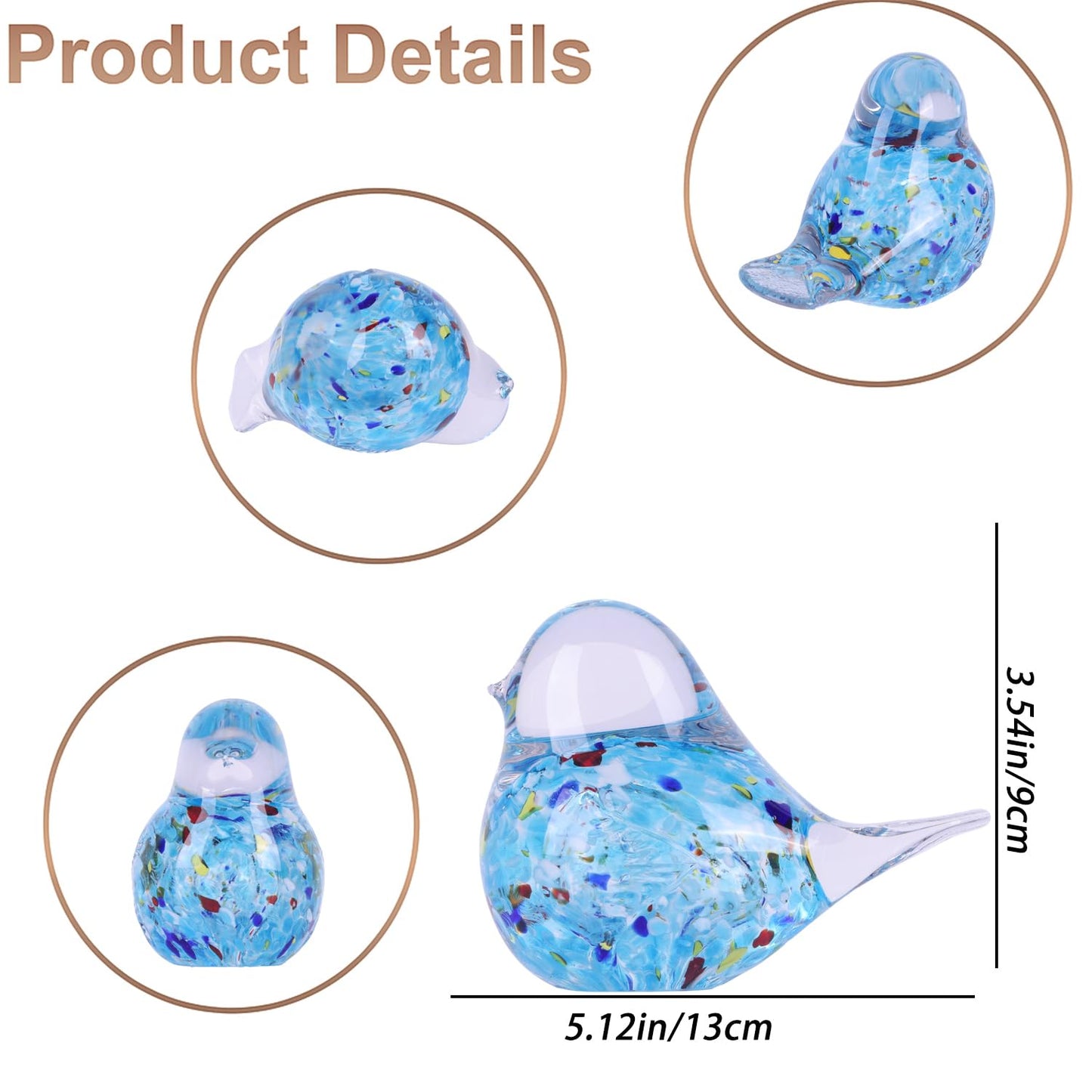 WUBIANJIE Hand Blown Glass Bird Statue Collectible Animal Art Paperweight, Glass Art Decor Living Room Bedroom Bookshelf Coffee Table Small Ornaments Shelf Home Decoration