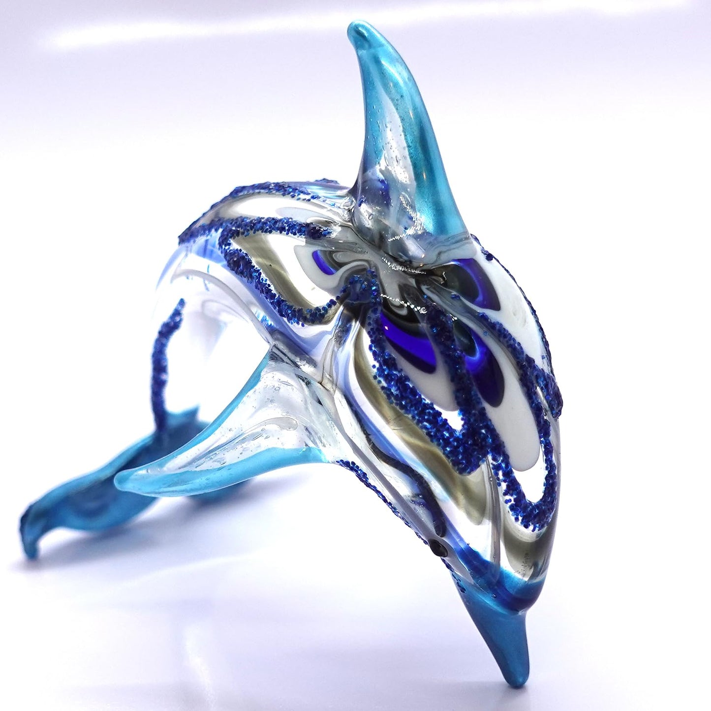 Sansukjai Dolphin Miniature Figurines Animals Hand Blown Color Glass Art Ocean Collectible Gift Home Decorate 4 inches (Blue)