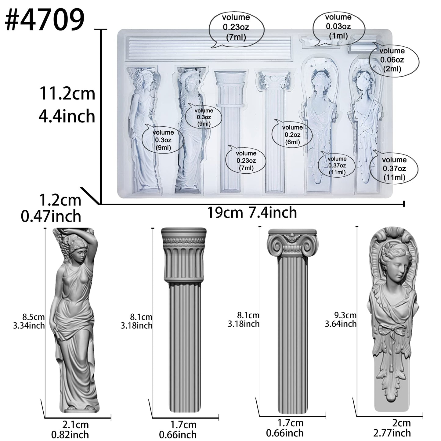 Art Mold for Polyclay Air Dry Clay Plaster, Decorative Column and Sculpture Statue