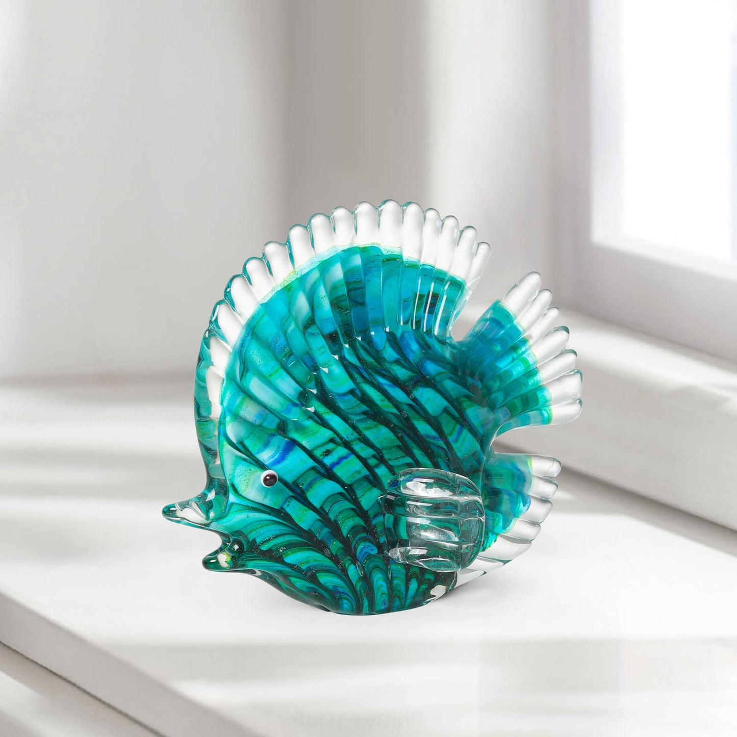 LONGWIN Handmade Glass Stripe Tropical Fish Sculpture Glass Hand Blown Sea Animal Figurine Home Tabletop Decoration Ornaments