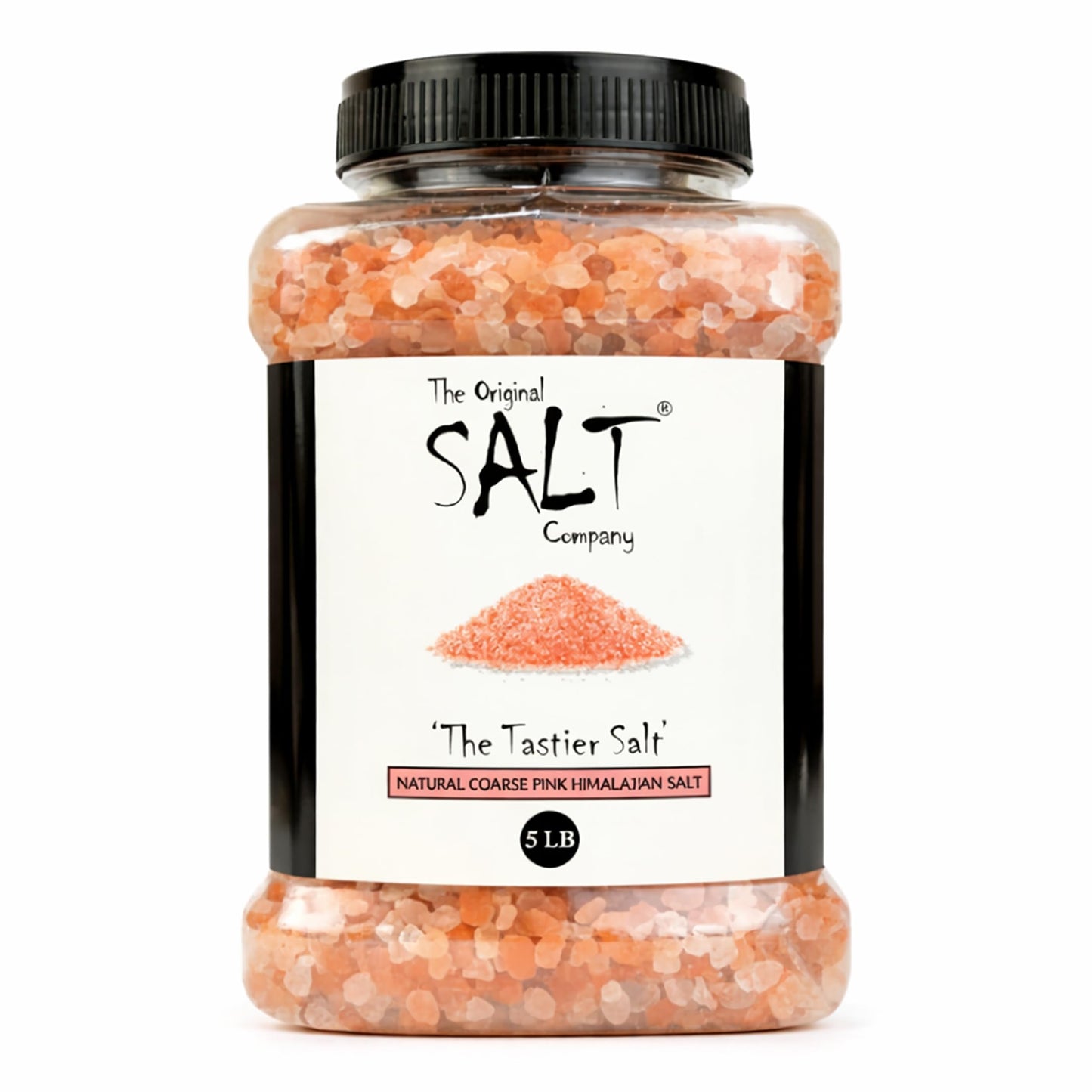 The Original Salt Company Pink Himalayan Salt, 100% organic, kosher, coarse, and gluten-free. Perfect for cooking, seasoning, and enhancing dishes with its mild, mineral-rich flavor. (5 LB Plastic Container, Coarse Pink Himalayan Salt)