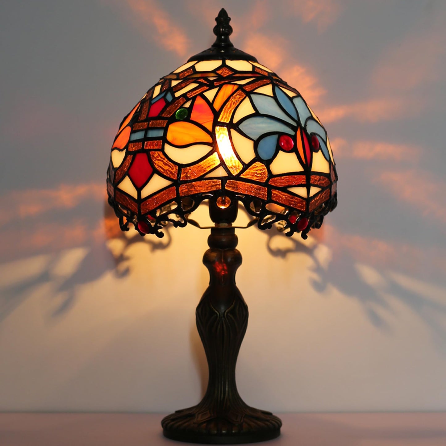 LUSTIX Small Tiffany Table Lamp Stained Glass Lamp Yellow Phoenix Style