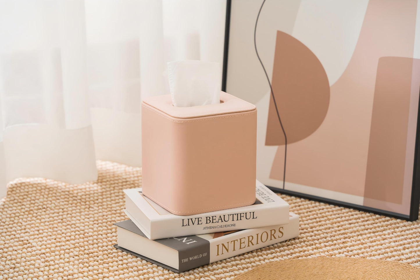 Ukwell Square Tissue Box Cover Faux Leather Tissue Holder Rounded Edge Girly Style Home Decor Piece for Bathroom Bedroom Living Room Office