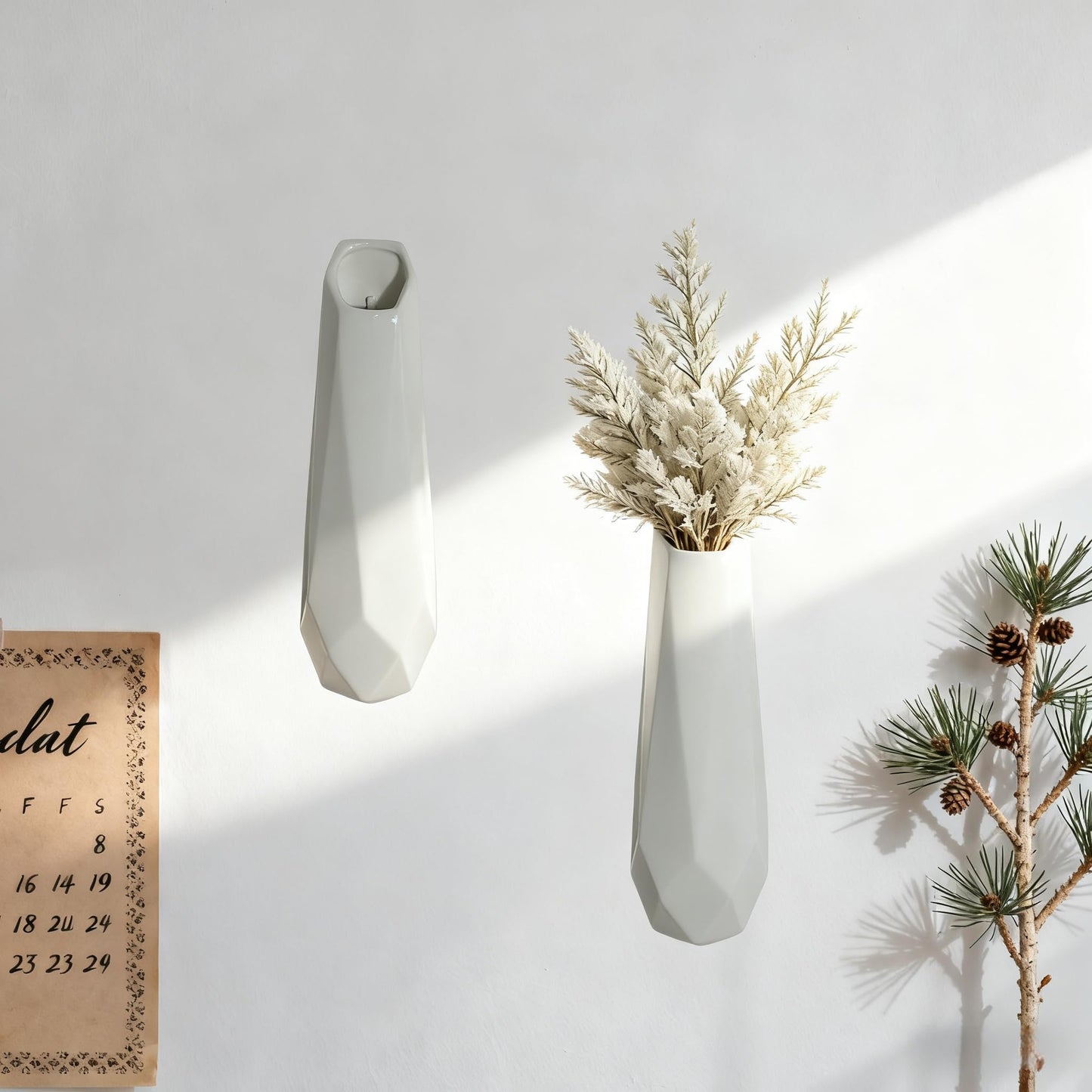 DOCFLVAS Classic Ivory Wall Ceramic Vase — 2 Pack White Hanging Vases | Timeless Ceramic Wall-Mounted Vase for Home & Gift