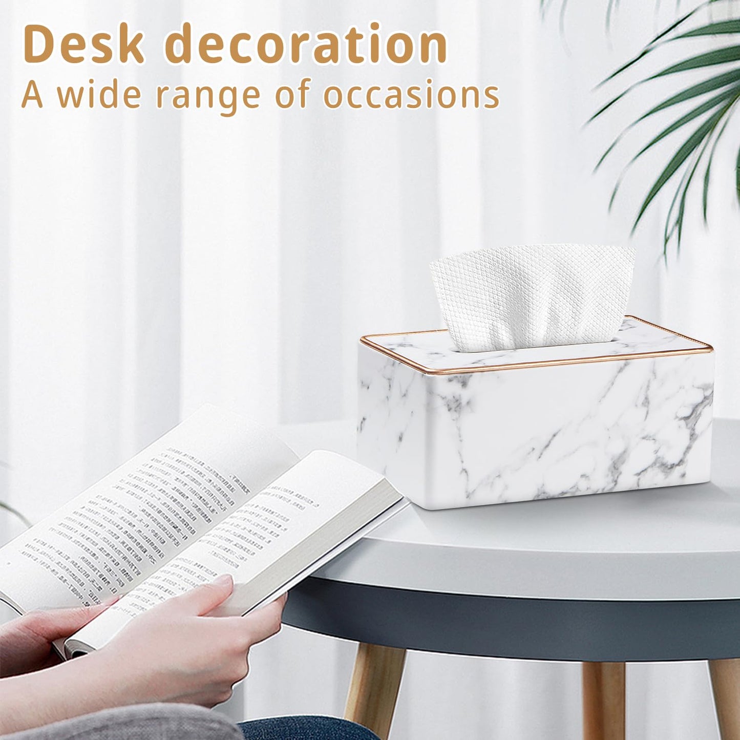 Leather Tissue Box Cover Rectangle,Stylish Tissues Box Holder Modern Rectangular Facial Paper Towels Organizer/Dispenser Decor Tissue Cover for Bathroom NightStand Coffee Table Home Office Desk,Marble