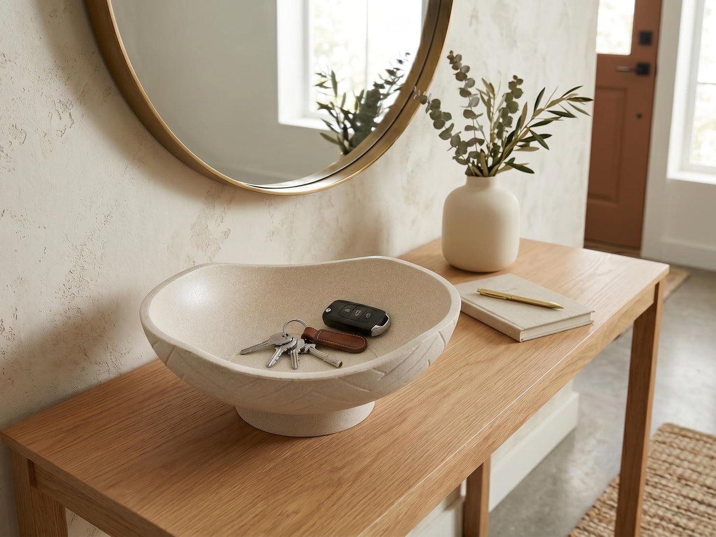 GLIMSDEER Minimalist Decorative Pedestal Bowl, 11.2''D Resin Wavy Catch All Bowl for Keys, Candles, Boho Large Dish for Coffee Table Centerpiece, Entryway Console Table, Beige White