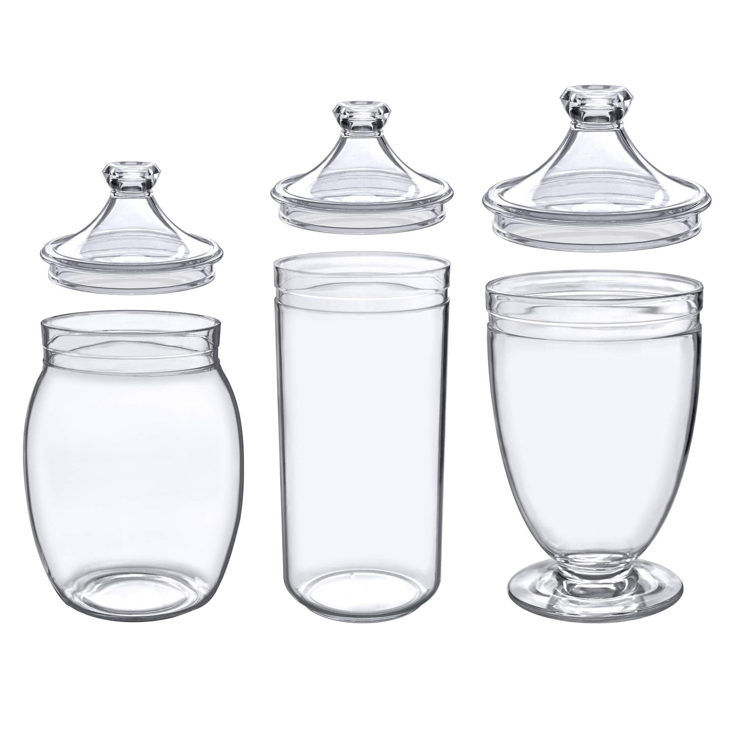 Amazing Abby - Adore - Plastic Apothecary Jars (3-Piece Set, 52/46/46 oz) (NOT Glass), Acrylic Jars with Lids, Bathroom Canisters, Candy Buffet, Wedding Display, BPA-Free and Shatter-Proof