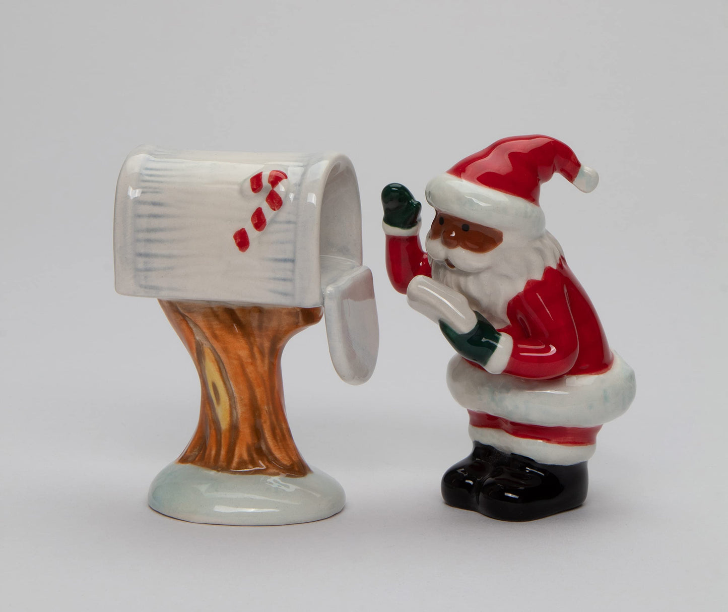 Fine Ceramic African American Black Christmas Santa Checking Mail Box Salt & Pepper Shakers Set, 3-1/2" H