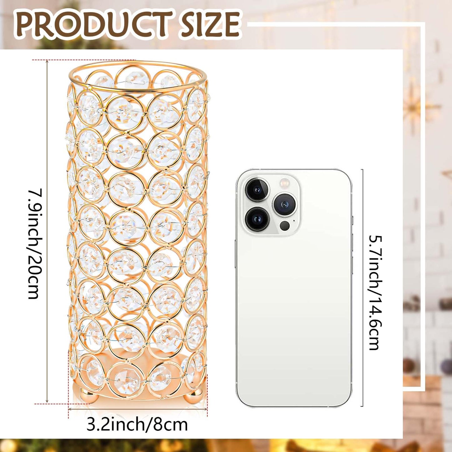 Elegant Crystal Column Vase/Candle Holder, Cylinder Flower Display Tabletop Centerpiece for Weddings & Home Decor (4, Gold)