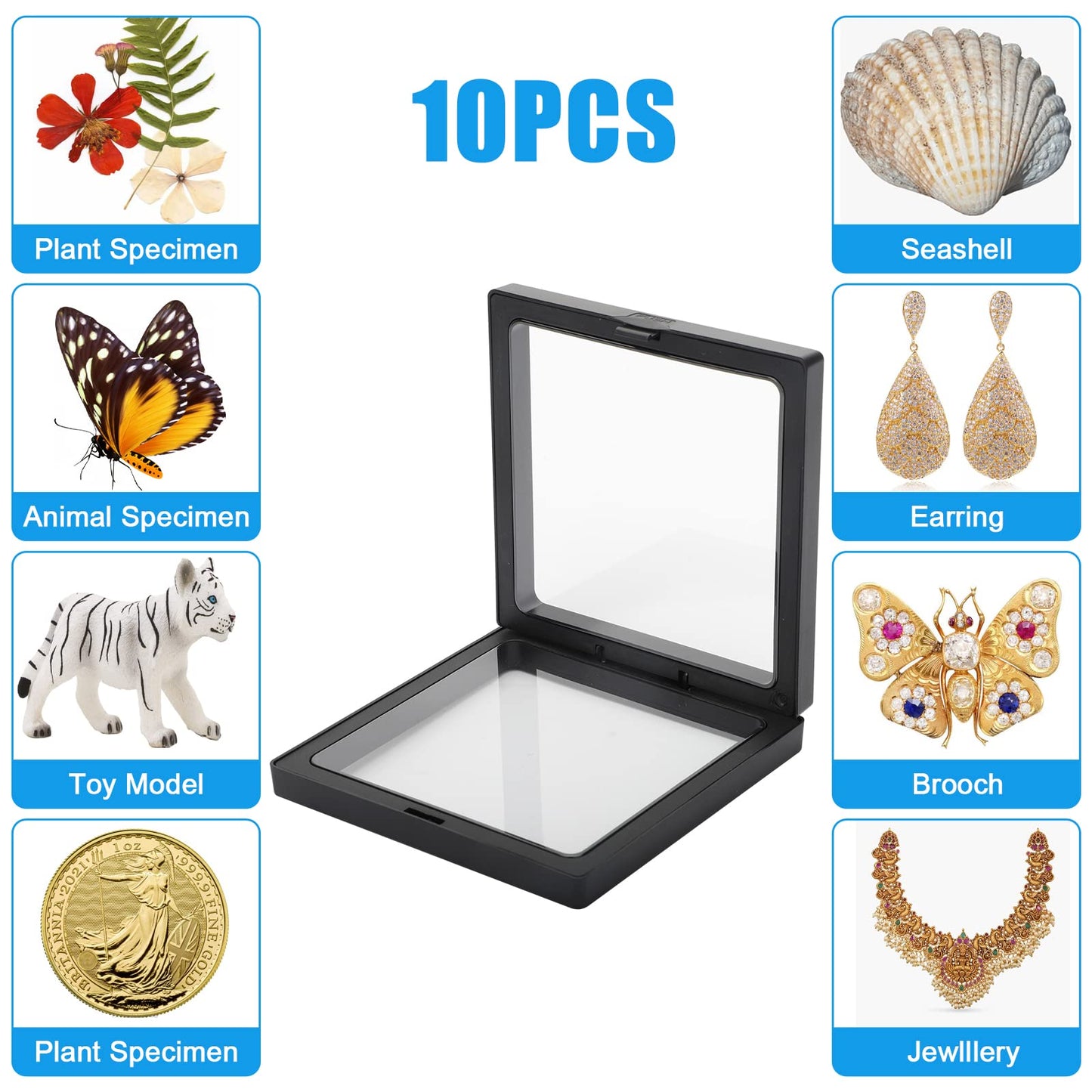 Linkstyle 10PCS Challenge Coins Display Stand Holder, 3D Floating Frame Transparent PE Floating Display Case, Jewelry Storage Box Suspension Frame for Medal, Medallion, Stamps