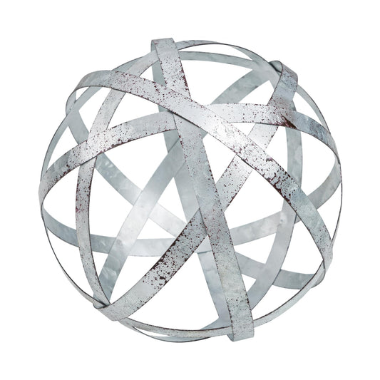 Everydecor Metal Decorative Sphere for Home Decor - Distressed Galvanized Bands, Hand Painted, Modern Decorative Balls for Living Room, Bedroom, Kitchen, Bathroom, Office Table Orbs for Centerpiece