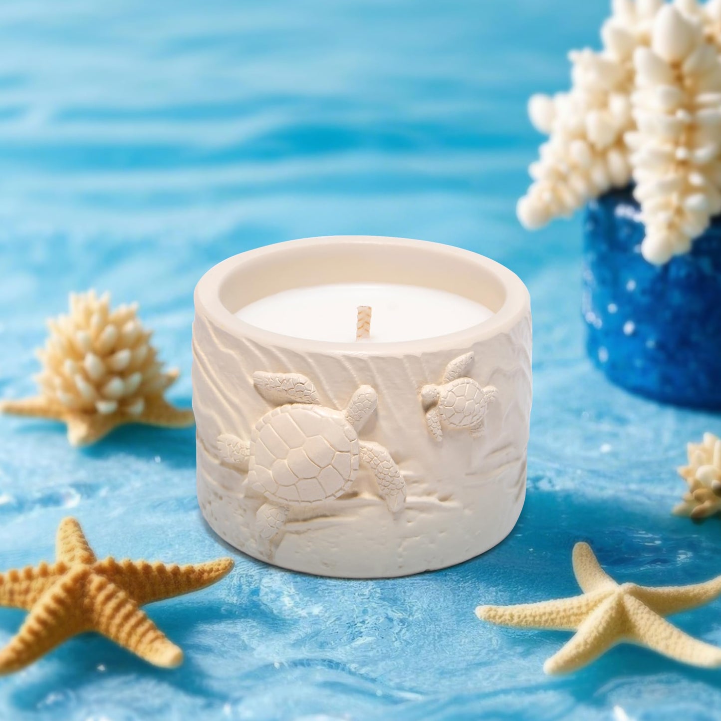 Hodao Oceanic Serenity Handcrafted Aromatherapy Box with Candle & Decor – Beach Rock Sculpture with Sea Turtle, Seashells, for Home, Bathroom, Yoga Room Decor (Brown-Turtle)
