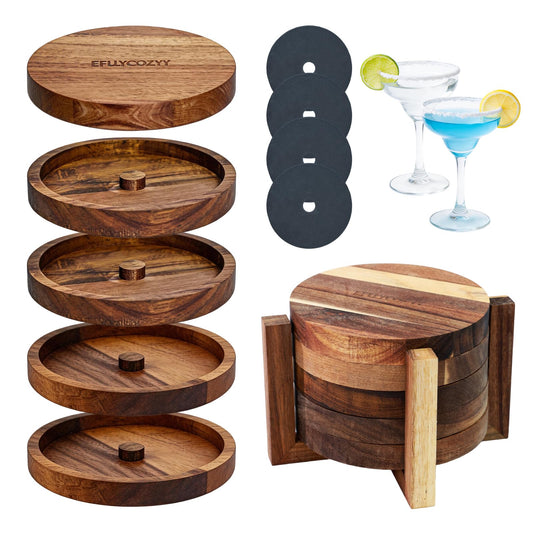 Margarita Salt Rimmer Set, 5-Tier Acacia Wood Salt Rimmer with 4 Sponges, Salt Rimmer for Cocktails, Cocktail Rimmer, Rimmers for Drinks, Glass Rimmer for Margarita Bloody Mary(Stackable Design)