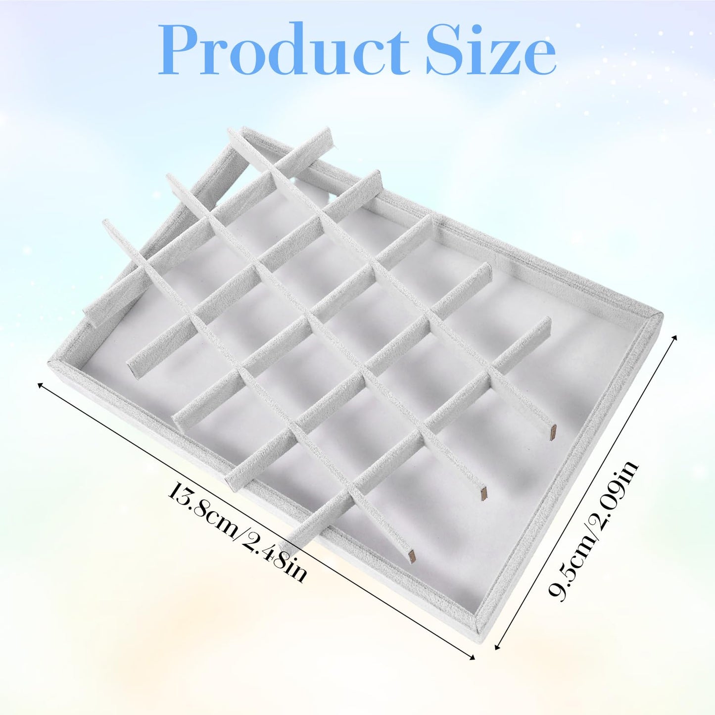 mekueeex 2PC Gray Ice Velvet Stackable Jewelry Display Tray Organizer with Removable Dividers, Multi-Compartment Storage Box for Earrings Necklaces Bracelets Rings Showcase - 13.8x9.5x1.2inch