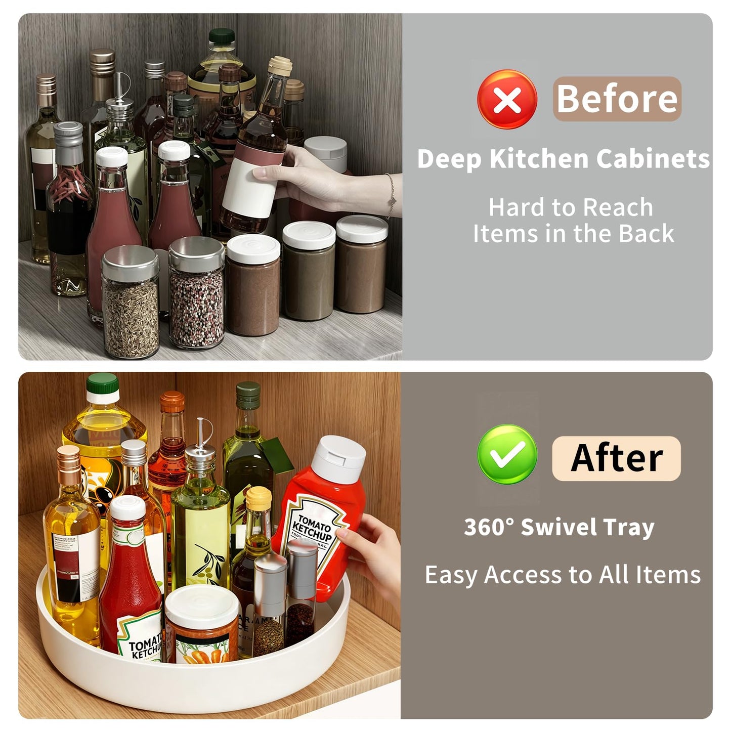 Lazy Susan Organizer Turntable, 11.8" Rotating Spice Rack Organization with Non-Slip Base & Raised Lip, Pantry Organizers and Storage for Cabinet, Kitchen, Bathroom, Countertop, Refrigerator
