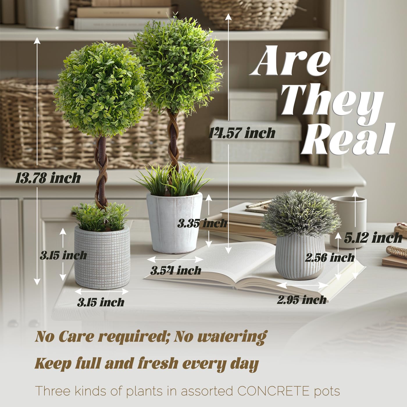 PENGYEE Fake Plants Set, 5Pcs Artificial Plants Indoor in Cement Planter for Home Bathroom Bedroom Kitchen Office Room Decor