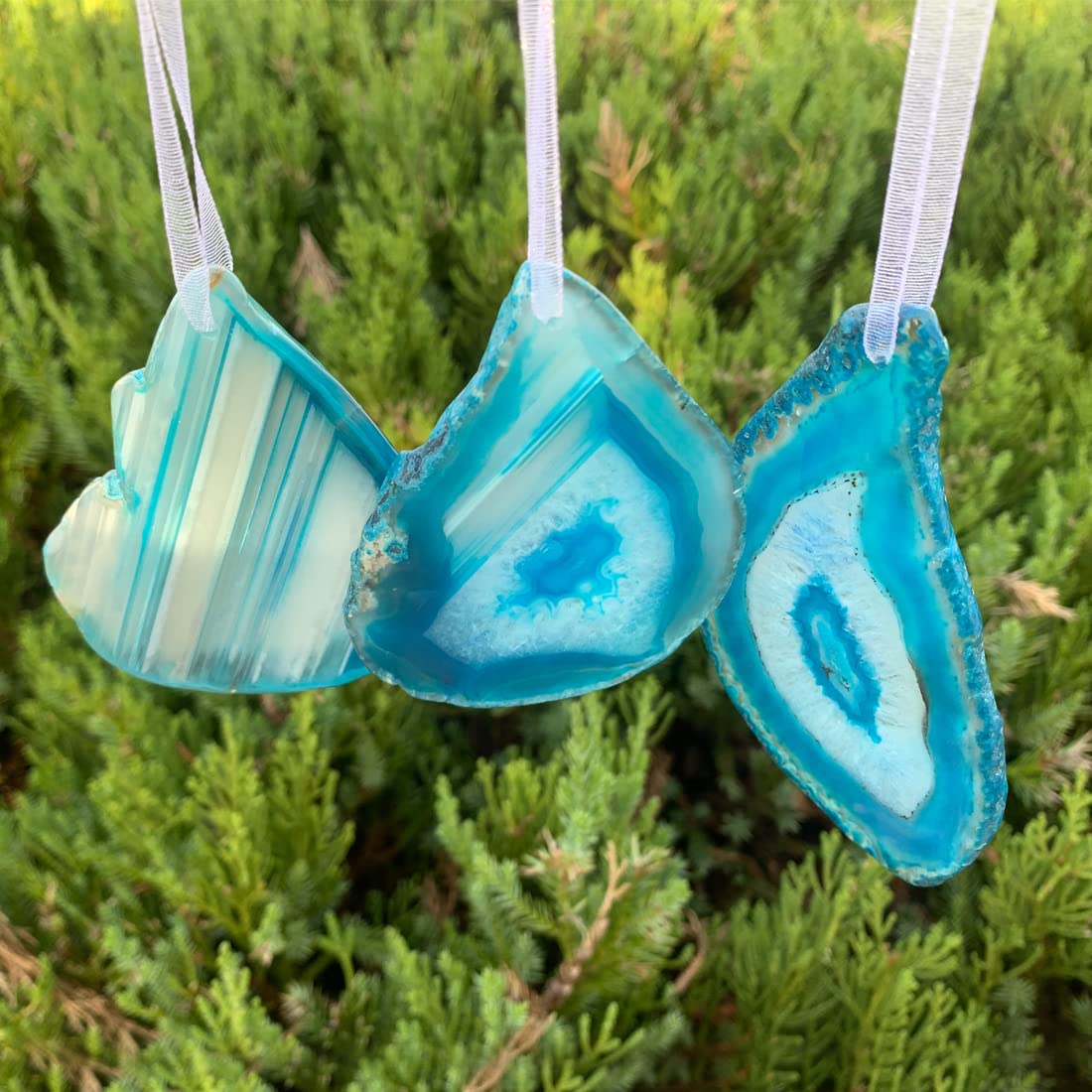 YGLINE Agate Slice Ornaments Christmas Tree Decoration Dangle Drop Hanging Decor 3pcs (Blue)