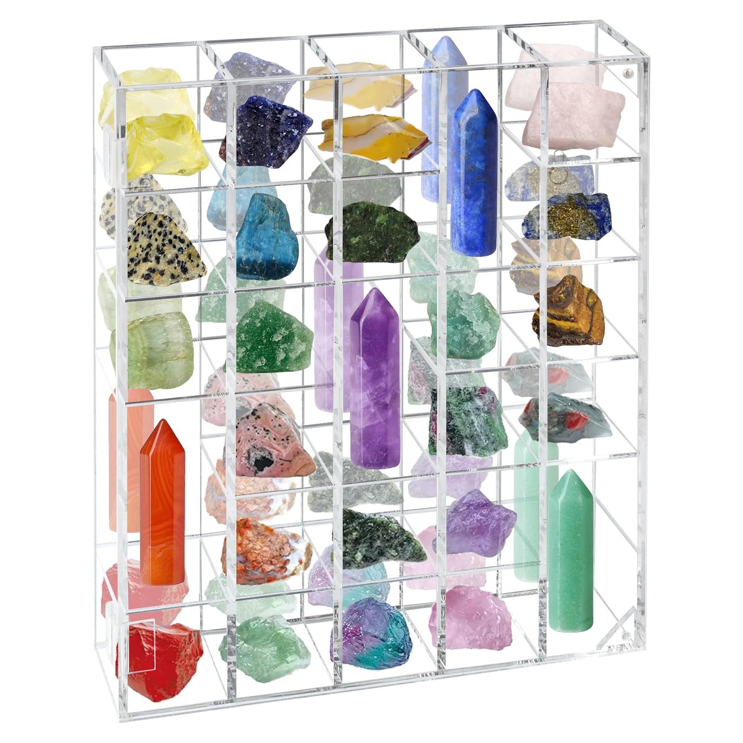 Acrylic Rock Display Case, Adjustable Rock Display Cabinet with Mirrored Back, Wall Mounted Stones Storage Box Showcase, Clear Display Case for Collectibles, Fossil, Shells, Mineral Crystal