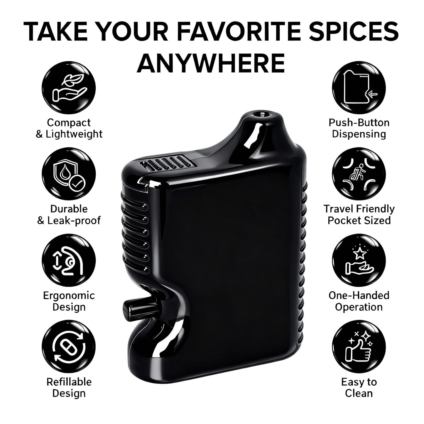MuYuDaDi Portable Pepper Shaker Versatile Convenient Multi Functional for Easy Use (Black)