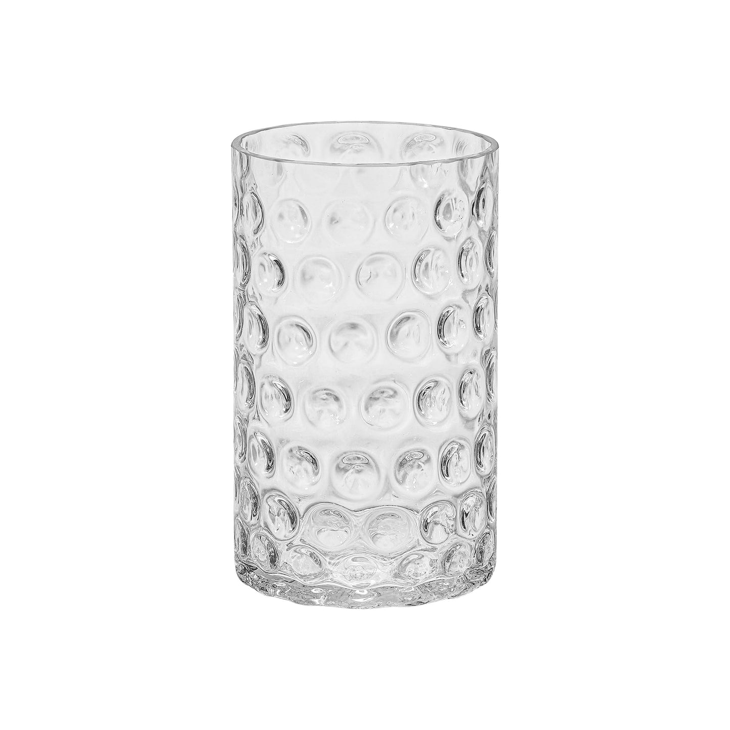 6" Wide 10" High Decorative Glass Cylinder Vase with Dimpled Circle Pattern, 8 Inch Tall, Clear (1, 6"x10")