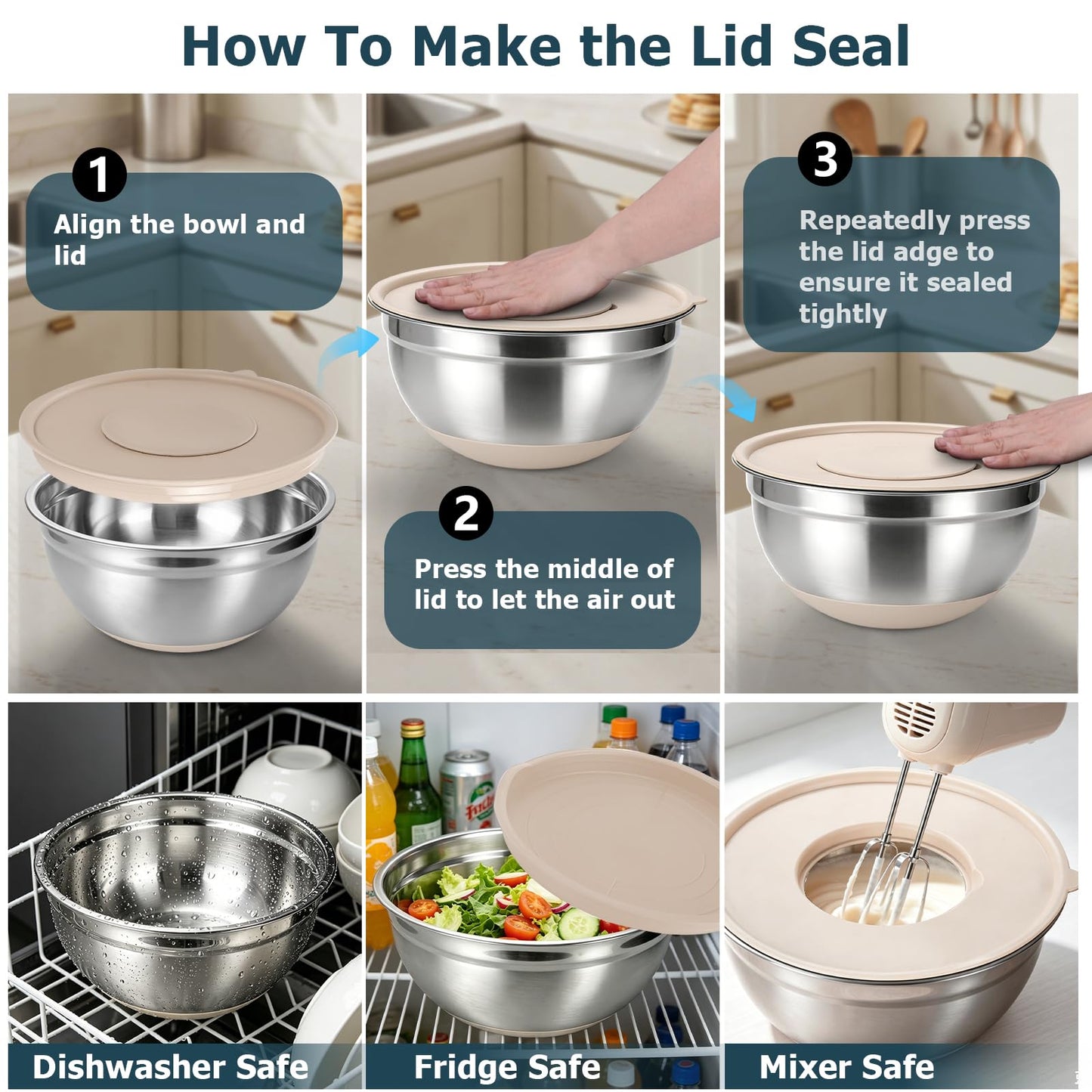 Stainless Steel Mixing Bowls with Airtight Lids Non-Slip Nesting Bowls Set