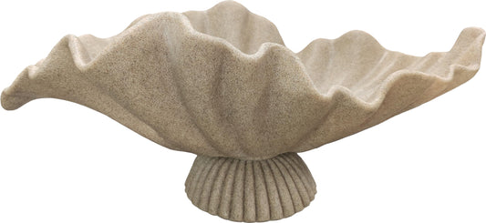16" Large Decorative Bowl decor , Modern Home Decoration Scallop Bowl,Fashion Key Bowl for Entrance Table, Decorative Fruit Bowl for Kitchen Counter, Ruffle Decor, With Base, Artificial Stone Beige