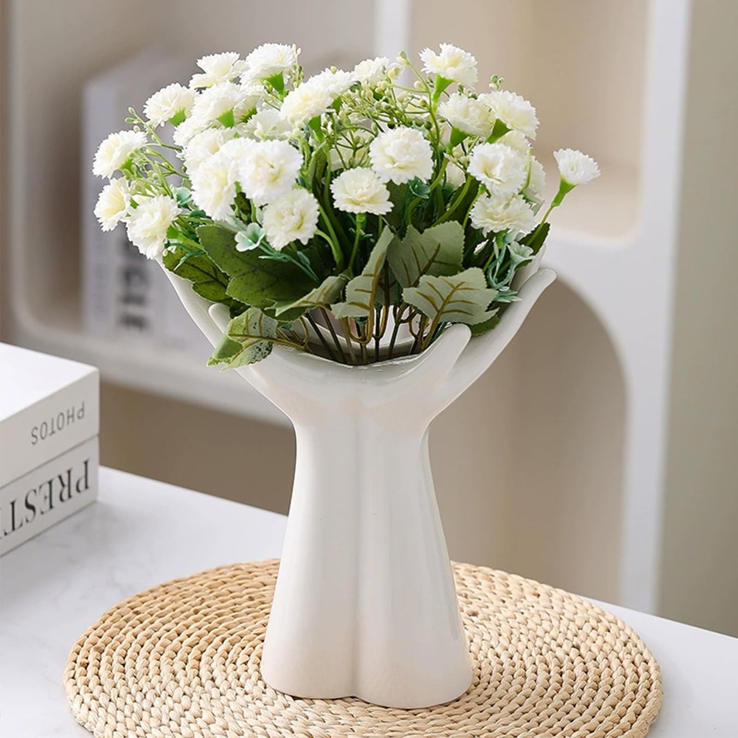 Romehaha Ceramic Hand Vase - Medium Sized Flower Vase for Shelves, Tables & Mantels - Elegant Hand Sculpture for Entryway, Living Room & Bookshelf Decor (Medium)