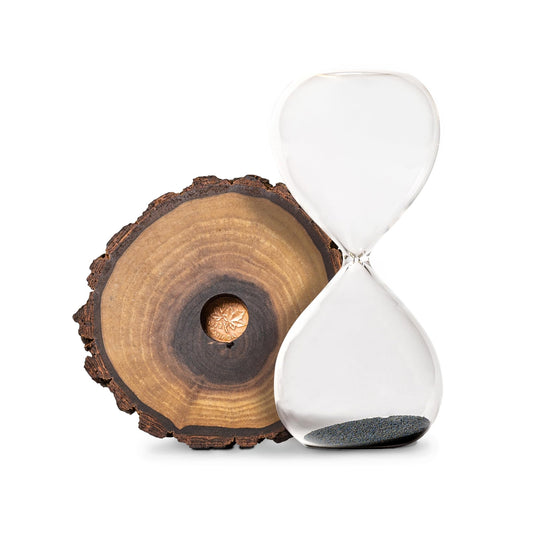 Blackswan Magnetic Hourglass Sand Timer | Natural Live Edge Walnut Wood Magnet Base Hour Glass with Iron Dust Shavings | 1 Minute Functional Fun Retro Clock Watch for Office, Home Decor | 4" x 6.5"