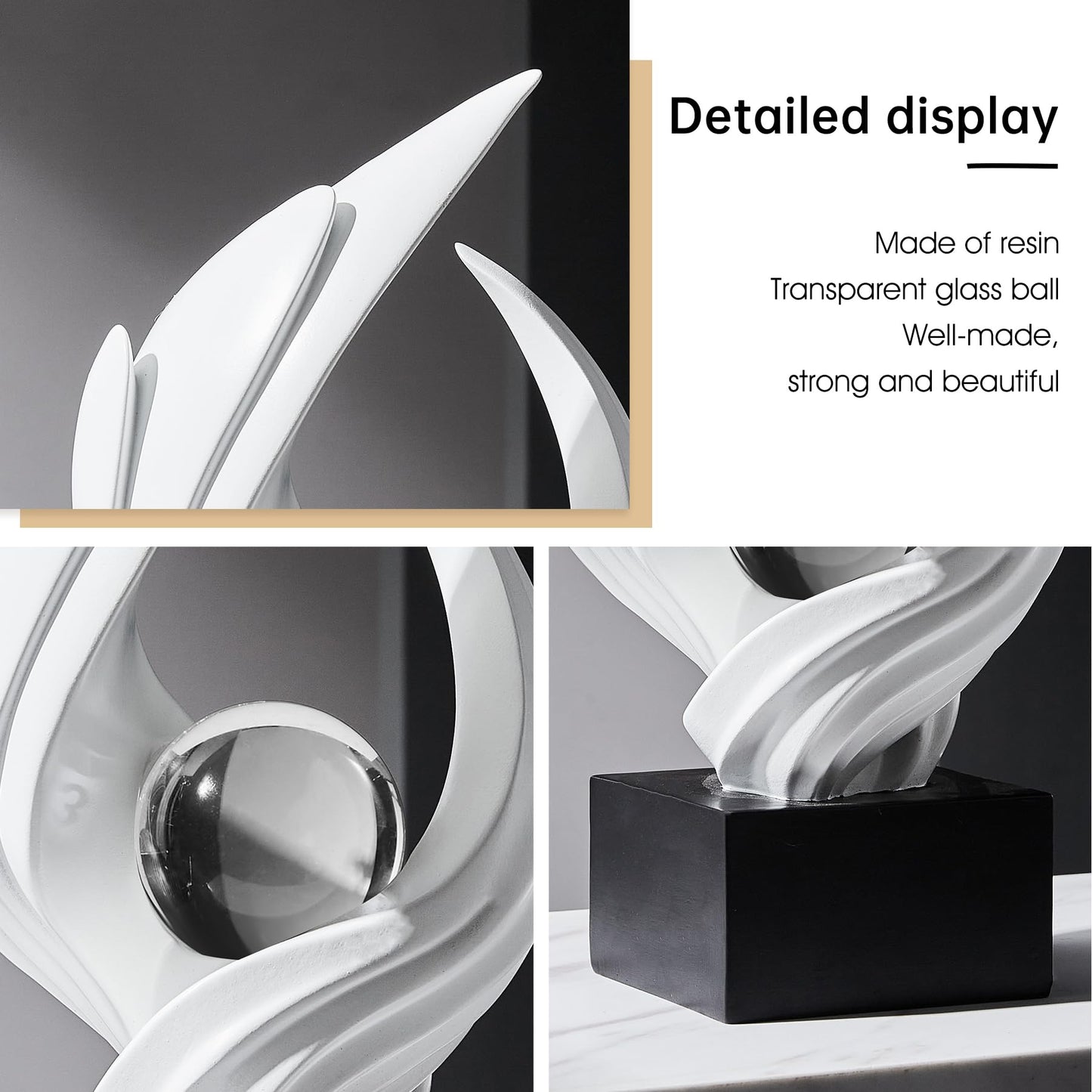 XGZY Abstract Flame Art Statue-Modern Home Decor Table &Book Shelf-with Glass Ball (10.43in Tall Figurine) (White)