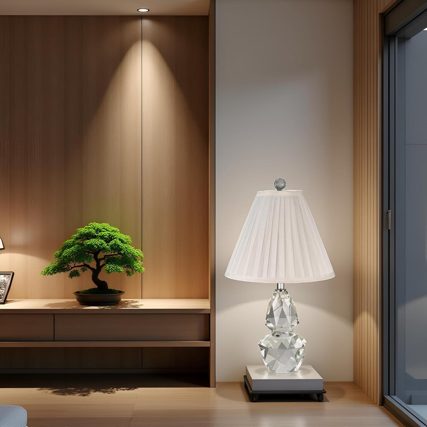 Jposbeam Pineapple Crystal Table Lamp with 2-Tiered Carving Shape,A Multi-Faceted Solid Clear Crystal Lamp,Suitable for Bedroom,Living Room,Bookshelf,Bedside,TV Cabinet and Side Tables（LED Bulb）